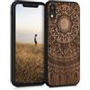 kwmobile Custodia Compatibile con Apple iPhone XR Cover - Back Case in Legno con Bumper in Silicone TPU - Sole indiano marrone scuro