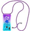 HongMan Custodia con Cordino per Samsung Galaxy A40, Liquid Quicksand Cover con Collana Practical Stylish,Silicone Liquido Antiscivolo Case per Cellulare Girocollo，Blu + Viola