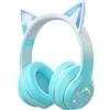 Caijin Cuffie Bluetooth Bambini, Orecchie di Gatto LED, Bluetooth 5.3 Stereo, Fascia Regolabile, Limite Volume 85dB, Pieghevoli, Modalità TF/Kabellato/Bluetooth, Compatibili con PC, Telefono, iPad