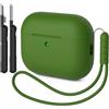 AOTUAO Custodia Compatibile con AirPods Pro 3 Case Cover, Case Protettiva Antiurto in Silicone per AirPods Pro 3a Generazione Custodia con Kit di Pulizia e Silicone Lanyar, Grass Green