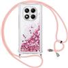 Vauki Cover per Xiaomi Redmi Note 14 Pro 5G/Poco X7 5G con Cordino, Trasparente Glitter Liquido Antiurto Brillantini Tracolla Custodia, Antiurto Antigraffio Silicone Bumper Protettivo Case, Rosa