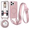 Belzsxy Magnetica Cover con Cordino per iPhone 14 Pro Max,[Compatibile con MagSafe], Cover in Silicone, Regolabile Cordino Case con Laccio per Il Collo Nylon Catena Collana Tracolla,Rosa