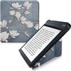 kwmobile Custodia protettiva in ecopelle per e-reader Kobo Libra H2O - Custodia a libro per e-reader in marrone grigio/bianco/grigio blu - Magnolie