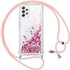 Vauki Cover per Samsung Galaxy A52s 5G/A52 4G/5G con Cordino, Trasparente Glitter Liquido Antiurto Brillantini Tracolla Custodia, Antiurto Antigraffio Silicone Bumper Laccio Protettivo Case, Rosa