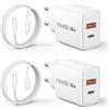 RAVIAD 20W Caricatore USB C 2 Pezzi, Caricabatteria Tipo C a 2 Porte (USBA + USBC) con 1M Cavo USB C, Caricabatteria Carica Rapida Compatibile con iPhone 16 15 Pro Max, Galaxy S25 S24 S23, iPad Pro