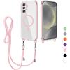 FERLAN Magnetica Cover per Samsung Galaxy S24 Plus con Cordino, Compatibile con MagSafe, Custodia Traslucida PC Sottile TPU Antiurto Protettiva Case con Corda Collana Tracolla Laccio, Rosa