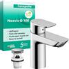 hansgrohe Neovis Q 71348000 - Miscelatore lavabo con scarico push-open, rubinetto bagno con beccuccio altezza 96 mm, miscelatore lavabo a risparmio idrico (EcoSmart), cromato, 71348000
