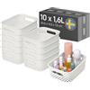 SmartStore Cestino portaoggetti con manici bianco 10 x 1,6L (20,5x14,5x7,5 cm) | Contenitore in plastica riciclata | Scatola portaoggetti Essence S