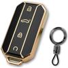 AetherPeak Custodia per chiave auto per Chery Omoda e Jaecoo, in TPU, a 4 pulsanti, custodia protettiva intelligente con portachiavi, compatibile con Jaecoo J7 Jaecoo 5 Luxury 2025-2026 (nero oro)