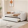 NovaFurnish Lettino da giorno 90 x 200 cm con letto estraibile, divano letto, letto singolo (senza materasso), lino, stile minimalista, beige