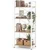 COSTWAY Libreria a 4 Ripiani, Scaffale Portaoggetti con Struttura in Metallo, con Ripiani Aperti e Design Anti-caduta, per Soggiorno Ufficio Casa, 41,5x27,5x100 cm (Naturale)