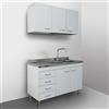 Yellowshop | Cucina componibile cm 120 modello Basic Bianco con cassettiera lavello pensile e scolapiatti (Versione Sx)
