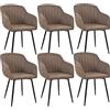Goeurvant Set di 6 Sedie da Pranzo con Braccioli, Poltroncina Imbottita in Lino per Cucina e Soggiorno, Sedie Moderne con Gambe in Metallo, Marrone moka