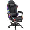 Baroni Home Sedia Gaming Ergonomica con Cuscino Lombare, Luci Led Regolabili e Poggiapiedi Estraibile, Sedia Ufficio con Schienale Inclinabile e Altezza Regolabile, Nero, 68x66x125-133 cm