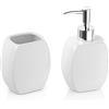 Inbagno Set Accessori Bagno 2 Pezzi in Ceramica, Kit Accessori da appoggio, Include Dispenser Sapone e portaspazzolini (Bianco)