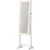 SONGMICS Armadietto Portagioie, Luci a LED con 3 Colori e Intensità Regolabile, Portagioielli da Terra con Specchio Senza Cornice a Figura Intera, Specchio Interno con Lucine, Bianco JJC012W01
