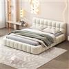 Julyue Letto Matrimoniale 140x200cm, Letto Imbottito con Testiera Imbottita, con Rete a Doghe in Legno, lino (Beige, 140x200cm)