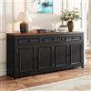 Bladez Sideboard, 160 cm, moderno mobile contenitore con 4 ante e 3 cassetti, nero con effetto legno, buffet per soggiorno e sala da pranzo (Nero + MDF)