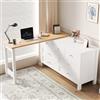 Kebnor Scrivania con 7 cassetti, 2 in 1, banco da lavoro girevole e credenza, effetto rovere, piano girevole a 360°, bianco/naturale, scrivania, tavolo da toeletta, scrivania angolare a forma di L