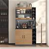 Moimhear 100 x 47 x 187 cm, armadio da cucina, credenza con illuminazione d'atmosfera LED e fori per cavi, ripiani laterali regolabili in altezza (grigio + colore legno)