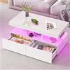 LIVLUX Tavolino moderno 104 x 53 x 46 cm, tavolino bianco laccato con LED, dotato di spazio di archiviazione aperto e 2 cassetti, ideale per soggiorno, ufficio, camera da letto. (Bianco, 104 X 53 X 46