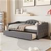NovaFurnish Lettino da giorno 90 x 200 cm con letto estraibile, divano letto, letto singolo (senza materasso), lino, stile minimalista, grigio