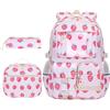 HiTotes Coquette - Zaino da scuola per ragazze, set da 3 pezzi, con fragola, zaino kawaii per scuola secondaria e media, A02-fragola Nylon, 44 cm, zaino da ragazza