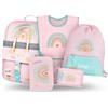 Baagl Set di 5 zaini per la scuola per ragazzi e ragazze (zaino Zippy per la prima elementare, astuccio, borsa da palestra, grembiule, tasca per il collo), zaino per la scuola elementare, zaino