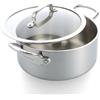 GreenPan Premier 5PLY Casseruola Bassa Inox Non Rivestita con Coperchio Vetro 24 cm/4,91 L, 5-Strati, Induzione, Adatta al Forno 250 °C, Lavabile in Lavastoviglie, Argento