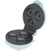 Petra PT4693BLNVDE - Macchina per mini ciambelle, elettrica e antiaderente, piastra da 12,5 cm, preriscaldamento circa 2 minuti, facile pulizia, 3 ciambelle per volta, compatta, 550 W, blu pastello