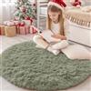 Homaxy Tappeto a pelo lungo per soggiorno, grande, antiscivolo, lavabile in lavatrice, morbido e spesso, per camera dei bambini, cameretta dei bambini, verde kaki, rotondo, 200 cm