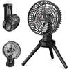 Tonfarb Ventilatore da campeggio, batteria ricaricabile tramite USB, regolazione continua, ventilatore da tavolo, silenzioso, portatile con luce a LED e gancio, per camper, tenda all'aperto, roulotte
