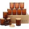 MILIVIXAY Confezione da 12 barattoli per candele in vetro spesso ambrato con coperchio, per realizzare candele, contenitori per spezie e polvere.