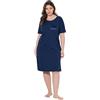 Ulla Popken Camicia da Notte con Taschino di Raso, Scollo a Girocollo e Mezze Maniche Blu Notte 62+ 849136139-62+