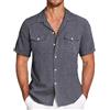 Generico Camicia Lino Uomo Manica Corta Tascabile alla Tinta Unita alla Casual da Uomo per Estiva Beach Spiaggia (Marina Militare, 6XL)