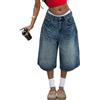 Generico Pantaloncini Donna Jeans Shorts Pantaloncini Drappeggiati A Gamba Larga Tendenza retrò Vita Alta in Jean Bermuda Shorts 3/4 Casual Baggy Estivi con Tasche