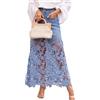 Goolecrimp Gonna Midi da Donna alla Moda con Rifiniture in Pizzo e Patchwork, Gonna Lunga in Denim Stampato a Vita Alta Stile Bohemien, Outfit da Festa con Tasche (Blu,L)