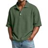 Generisch T-shirt da uomo, a maniche corte, estiva, con bottoni, casual, struttura a nido d'ape, maglietta basic larga, da uomo, leggera, vestibilità regolare, 01-verde militare, 4XL