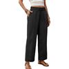 ZANZEA Pantaloni da donna a gamba dritta, in cotone, elasticizzati, a vita alta, con tasche, leggeri, estivi, casual, Nero , XL