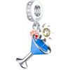 GLOWDAS Cocktail Calice Ciondolo Charms con fetta di limone, 925 Sterling Silver Wine Bicchiere Ciondolo, Beach Drink Bottle Beads, fit Pandora Hawaii Bracciale estivo, regalo per mamma/papà/moglie