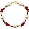 gioiellitaly Bracciale cupolini corallo rosso naturale perle naturali onice ed ematite argento 925 dorato gioiello donna ragazza artigianale unico elegante made in italy