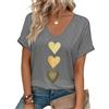 PASUDA Maglietta Donna Cotone T-Shirt Manica Corta Scollo a V Magliette Casual Ampia Tops Basic Stampa Tee Shirts Traspirante Tunic(Grigio Scuro,S)