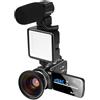 LLOOPK Videocamera, Fotocamere digitali da 56 MP for la fotografia Videocamera 4K Webcam Vlog Set Zoom digitale 18X Videoregistratore for visione notturna(128G SD Card,With Lens Light MIC)
