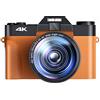 LLOOPK Videocamera, Obiettivo macro 48MP Fotocamera AF for la fotografia 16X Videocamera grandangolare 4K Streaming Webcam Flip Screen Videoregistratore(32G TF Card,With 2 Lens-02)