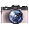 LLOOPK Videocamera, Fotocamera digitale Videocamera Vlog for webcam Grandangolo Zoom 16X Fotografia da 48 MP Schermo ribaltabile 3 pollici(With 128GB TF card,With 2 Lens-03)