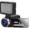 LLOOPK Videocamera, Videocamera Vlog digitale 4K for registrazione video Webcam in streaming videocamera portatile for esterni registratore fotografico 18X(No SD Card,With Light)