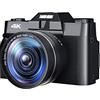 LLOOPK Videocamera, Obiettivo macro grandangolare Fotocamera digitale Ruota schermo Videocamera 48MP 4K Messa a fuoco automatica Webcam Registratore fotografico vintage(32G TF CARD,Blauw)