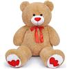 Sausudols Orso di Peluche Giant Teddy XL Orsacchiotto Grande 110 cm Peluche Orsetto con naso a forma di cuore Regalo per Compleanno Natale e San Valentino Marrone chiaro