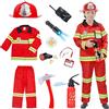 Hengrongshen Costume da Pompiere per Bambino 3-14 anni, Vestito Pompiere Bambino Set con Cappello da Vigile del Fuoco Estintore e Accessori, Vestito da Carnevale e Gioco di Ruolo