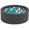 KiddyMoon 90X30cm/200 Palline ∅ 7CM Piscina di Palline Colorate per Bambini Tondo Fabbricato in EU, Grigio Sc:Grigio/Bianco/Turchese